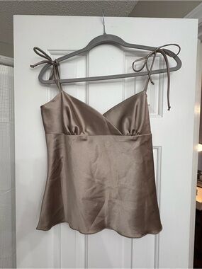 Satin Tie-Shoulder Camisole Top - Taupe